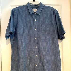 Fat Face Indigo Dye Men’s short sleeve button down blue white fleck casual shirt